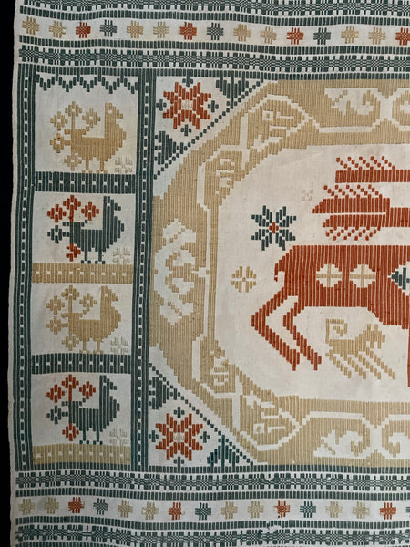 Traditional Scandinavian Flatweave Wallhanging with Mythical Horse: C1910/20 Sweden