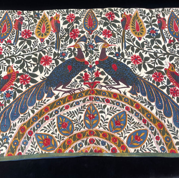 Antique Block Print Palampore Wallhanging with Peacocks C19th India