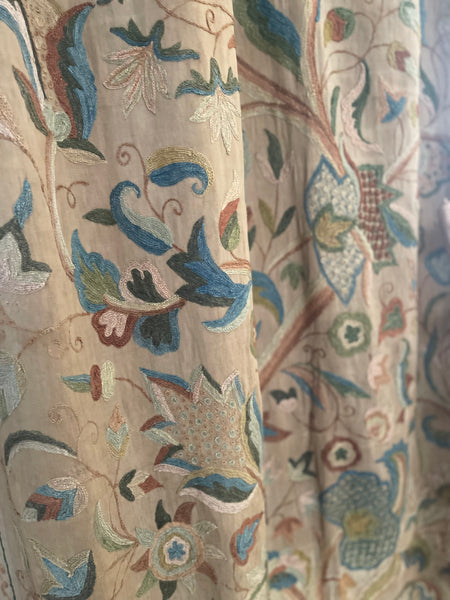 Antique Jacobean Revival Crewelwork Wallhanging with Tree of Life: C20th India for export to Europe