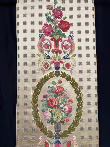 Antique Rare Silk Lampas Wallhanging Hand Woven Silk Panel: C18th France
