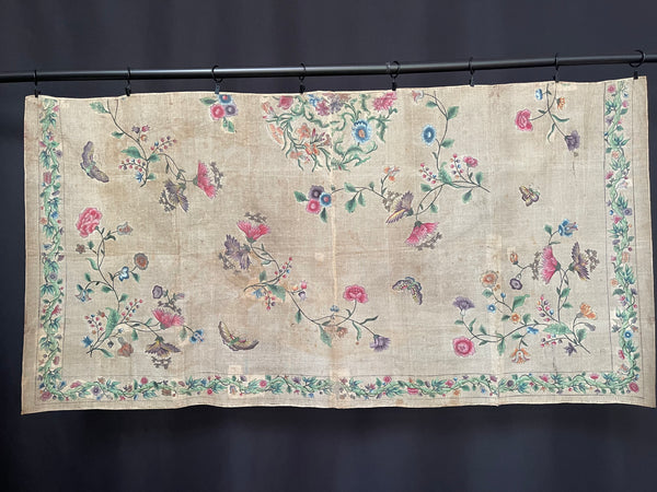 Antique Hand Painted Wallhanging with Butterflies and Flowers: C18th China for export to Europe.