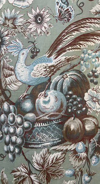 Vintage Printed Cotton with Birds Baskets of Fruit, Butterflies: C20th Britain