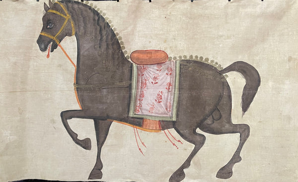 Antique Handpainted Wallhanging Pashawai Decorative Horse: late C19th early C20th