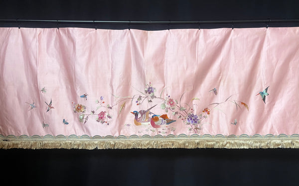 Antique Fine Silk Embroidered Wallhanging Panel with Water Birds and Flowers: C1920 China for export