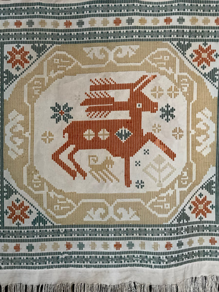 Traditional Scandinavian Flatweave Wallhanging with Mythical Horse: C1910/20 Sweden