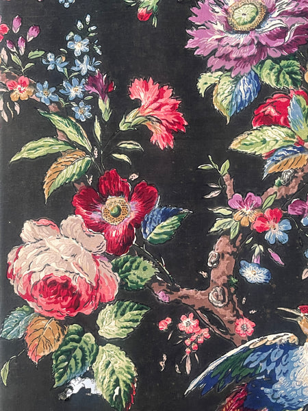Original Antique Block Printed Chintz with Birds of Paradise and Florals: Late 18th early 19th century