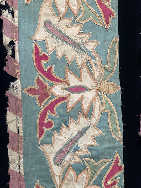 Antique Ottoman Appliqué Embroidered Silk Tent Bands: C17 Turkey