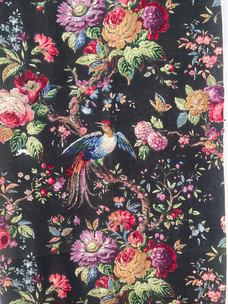 Original Antique Block Printed Chintz with Birds of Paradise and Florals: Late 18th early 19th century