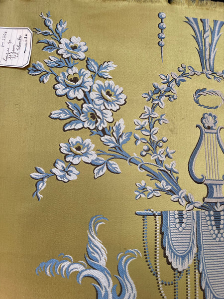 Antique Unused Silk Lampas Sample Panel with Original Label: C18th France
