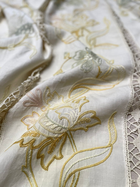 Antique Arts & Crafts Hand Embroidered Bedcover, Throw or Curtain: C1900 Britain