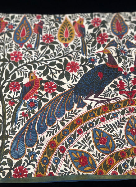 Antique Block Print Palampore Wallhanging with Peacocks C19th India