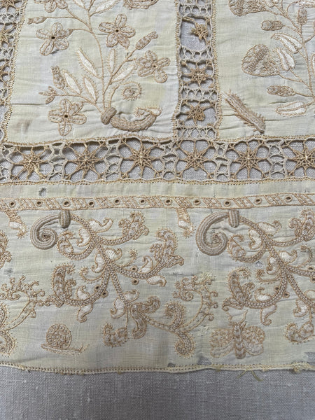 Antique Renaissance Embroidered Early Needlework Lace with Snails Insects Birds: Late C16th early 17th century, Italy