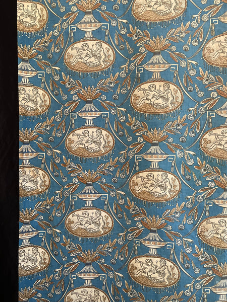 Rare Block Print Neoclassical Toile with Figures & Musical Instruments: C1800 France