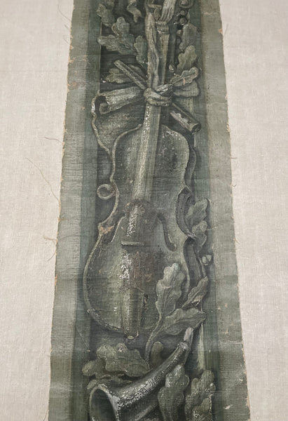 Pair Antique Trompe L’oiel Hand-painted Panels with Neo Classical Music Theme: C19th France