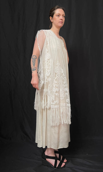 Antique Handmade Lace Stole Wrap: C19th France