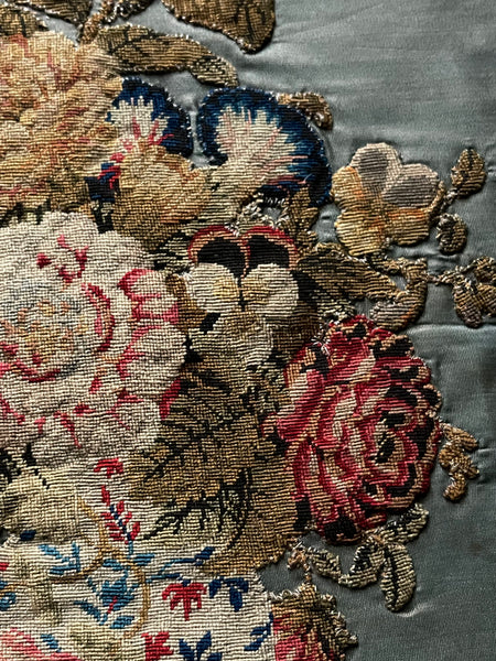 Needlework Tapestry Still Life Vase Garden Flowers: C19th English