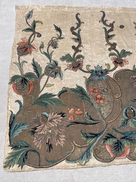 Rare Antique Silk and Gilt Thread Embroidered Apron : C18th England