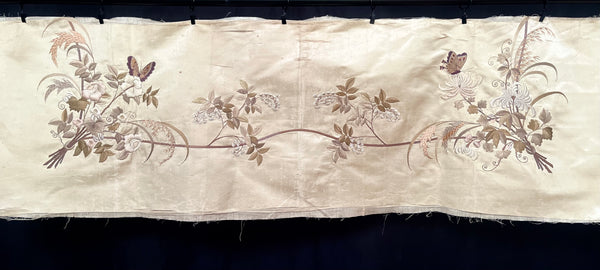Long Hand Embroidered Silk Panel with Flowers Butterfly’s: C19th China