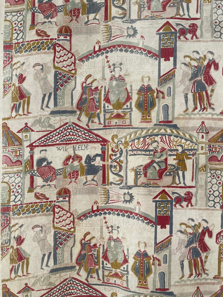 Antique Printed Linen Wallhanging Inspired by Bayeux Tapestry: C1920s Britain