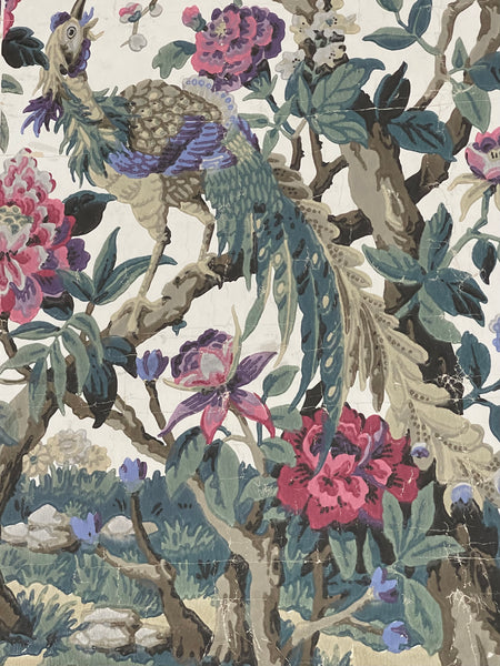 Antique Rare Chinoiserie Hand Painted Scenic Wallpaper Panel Wallhanging : Late 18th/ early C19th France