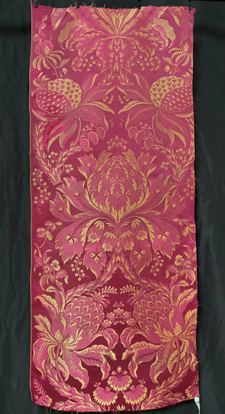Antique Silk Brocade Panel in Pinky Reds & Gold: C19th France