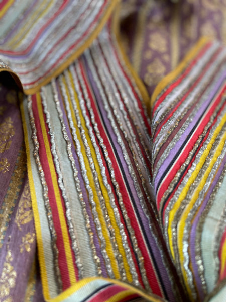 Antique Woven Silk Striped Sash Band with Silver Embroidery: C19th Morocco