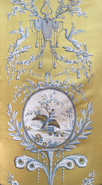 Antique Unused Silk Lampas Sample Panel with Original Label: C18th France