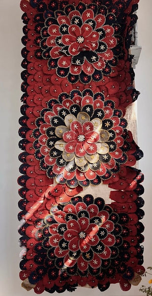 Antique Folk Art ‘Penny Rug’ Table Runner Wallhanging: C1900 Europe