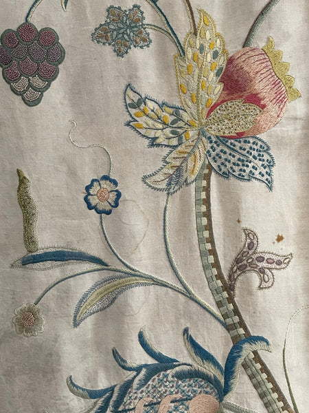 Antique Arts and Crafts Jacobean Revival Crewelwork Tree of Life Wallhanging: Early C20th Britain