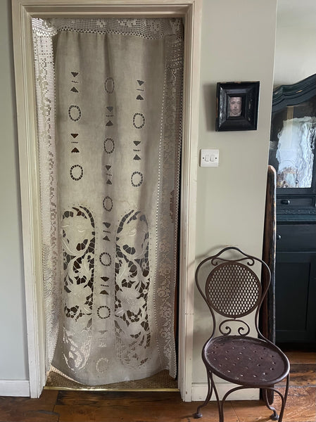 Antique Cutwork Embroidered Richelieu Lace Wallhanging Curtain Panel: C1900 - 1910 France
