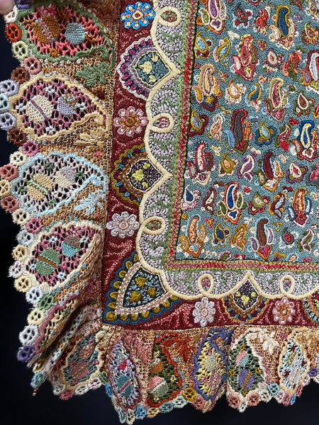 Decorative Antique Silk Hand Embroidered Printed Cloth : C19th India