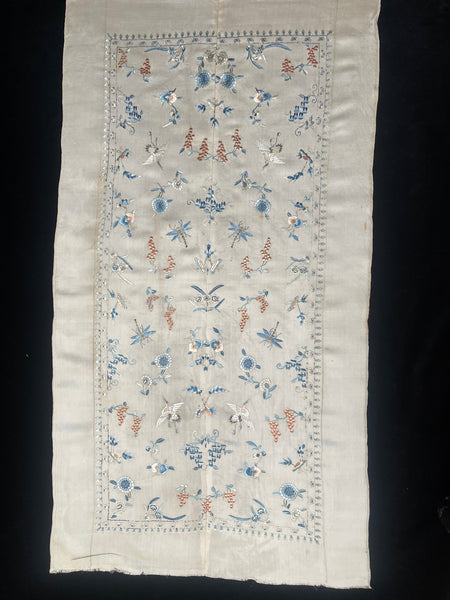 Fine Silk Embroidered Panel with Insects Birds & Flowers: C19th China
