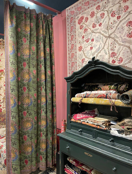 Rare Arts and Crafts Block Print Peacock Textile, Printed India (for European market) C1890