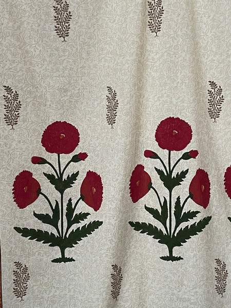 Block Printed Hangings or Curtain Panels with Poppies: C20th Jaipur, India
