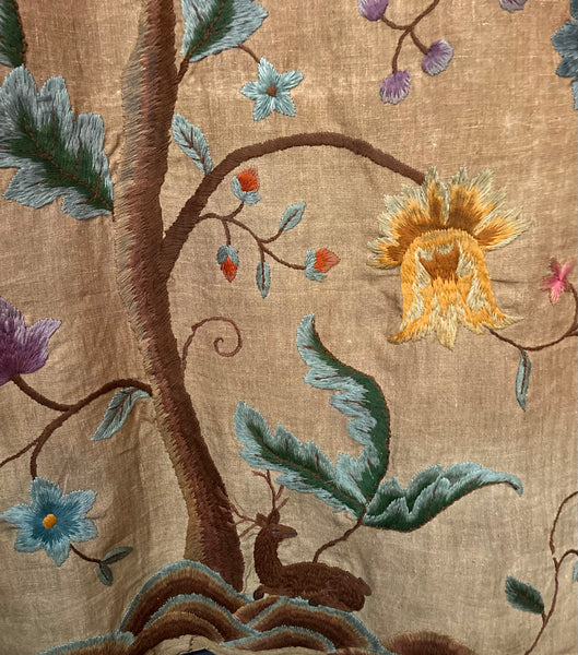 ON HOLD: Arts and Crafts Jacobean Revival Crewelwork Embroidered Tree of Life Wallhanging: C1900