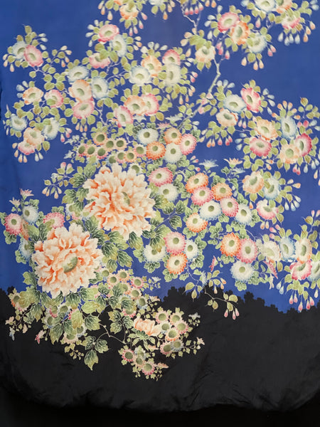 Reversible Hand Painted Silk Kimono with Flowers: C1920 Japan for export