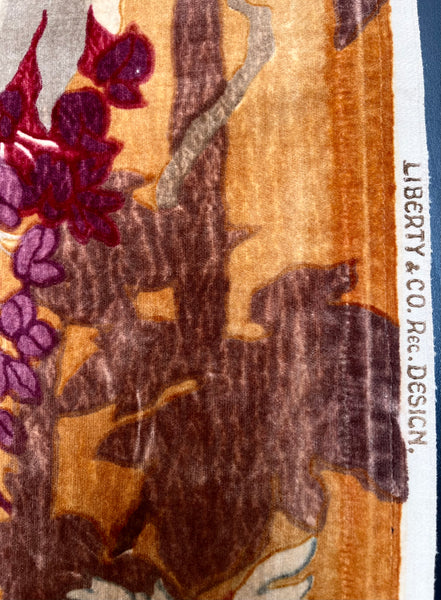Original Antique Art Deco Chinoiserie Printed Velvet Liberty of London Design Birds Wisteria: C1920s London, England