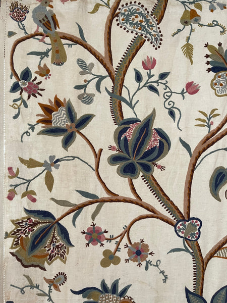 Antique Jacobean Revival Tree of Life Wallhanging with Birds and Squirrel: Early C20th Kashmir for export