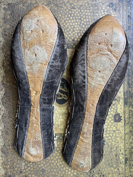 Antique Ottoman Slippers with Gold Gilt Embroidery & Seed Pearls: C19th Turkey