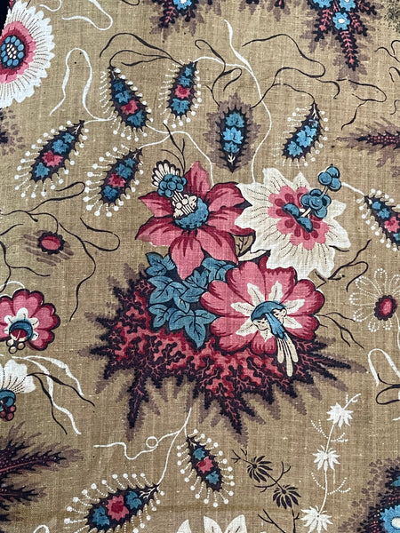 Antique Indienne Floral Printed Cotton Textile : C19th France