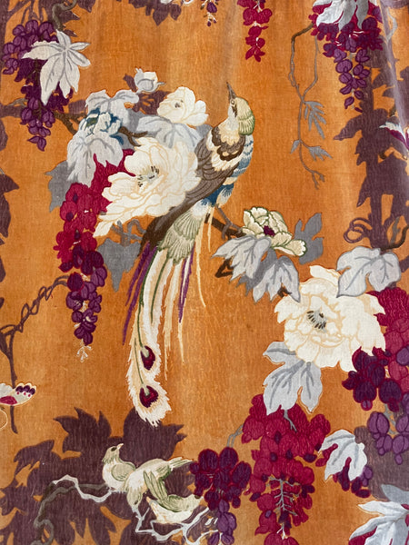 Original Antique Art Deco Chinoiserie Printed Velvet Liberty of London Design Birds Wisteria: C1920s London, England