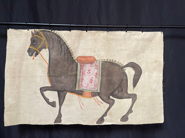 Antique Handpainted Wallhanging Pashawai Decorative Horse: late C19th early C20th