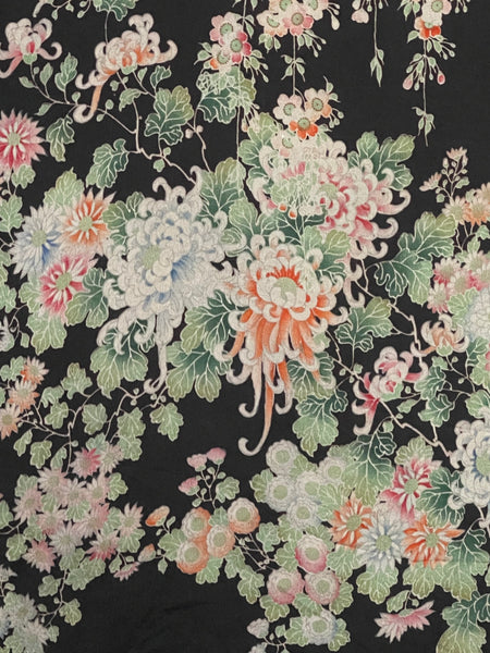 Reversible Hand Painted Silk Kimono with Flowers: C1920 Japan for export