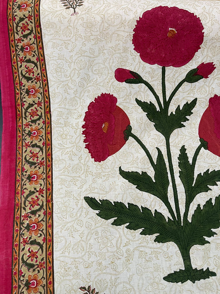 Block Printed Hangings or Curtain Panels with Poppies: C20th Jaipur, India