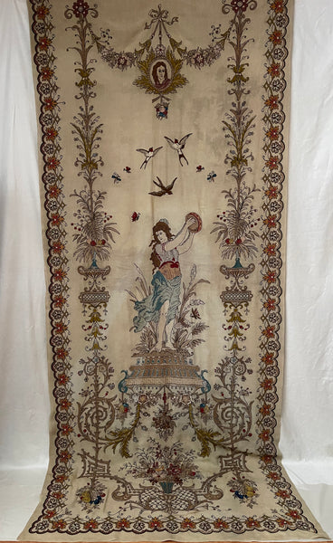 Antique Embroidered Wallhanging with Dancing Figure: C1910 France