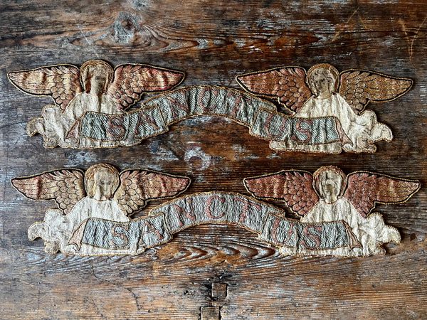 Pair of Fine Silk Embroidered Arts and Crafts ‘Sanctus’ Angel Appliqués :C1890 English
