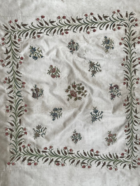 Antique Fine Hand Embroidered Chenille Panel Florals: C18th France