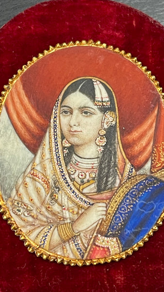 Antique Anglo-Indian Mogul Miniature Painting, Mumtaz Mahal: c.1840