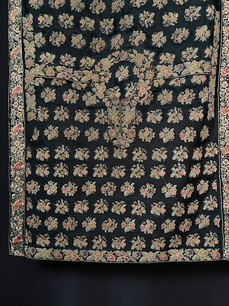 Antique Parsi Silk Embroidered Tunic Panel with Birds: C19th India