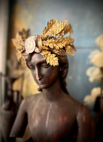 Decorative Gold Gilt Toleware Headdress Laurel & Oak Leaves: C1900 France